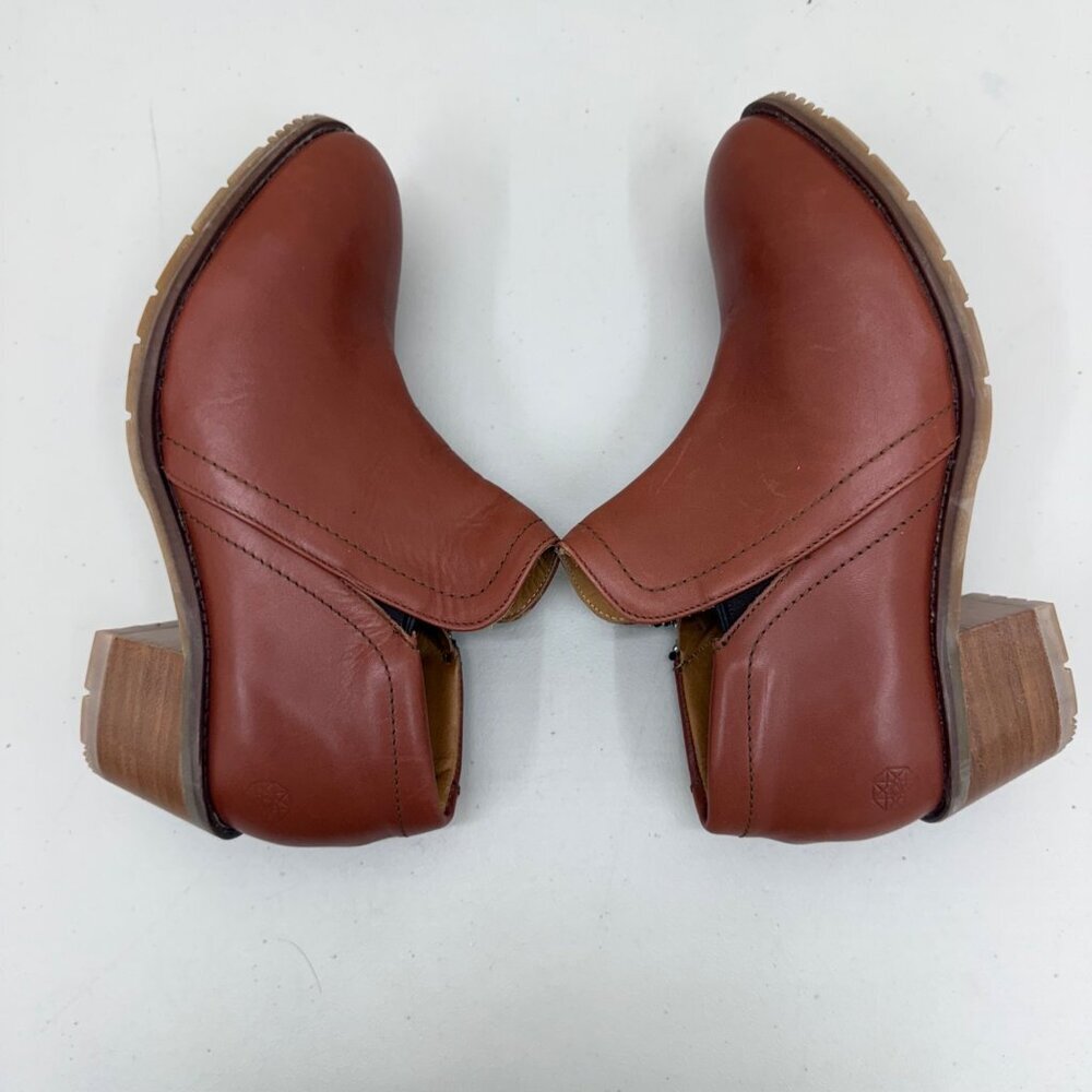 Xena Gravity Cognac Brown Leather Safety Toe Heel Booties Shoes Womens size 10 - Picture 7 of 9